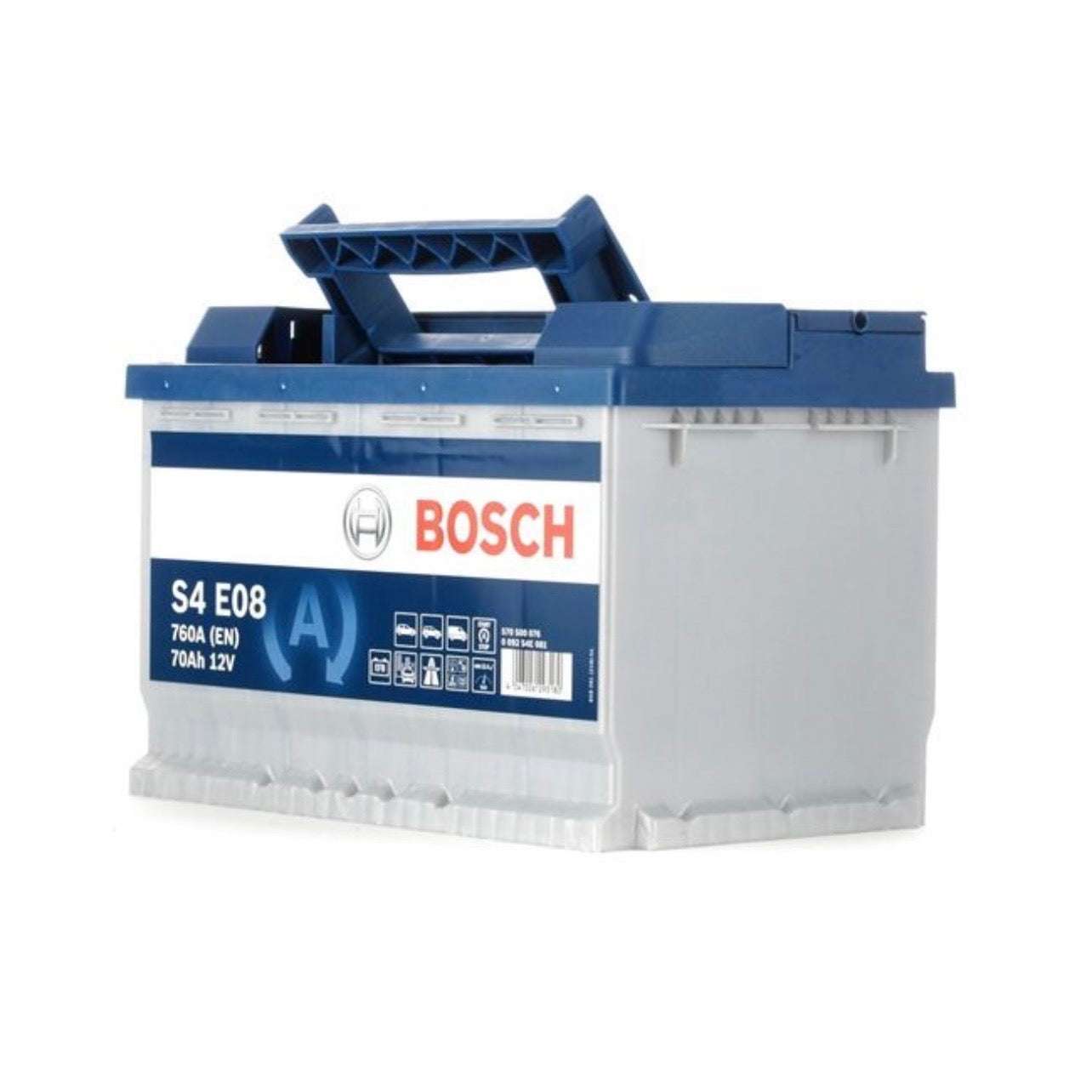 Batteria Bosch S4 E08 - vista laterale destra con etichetta