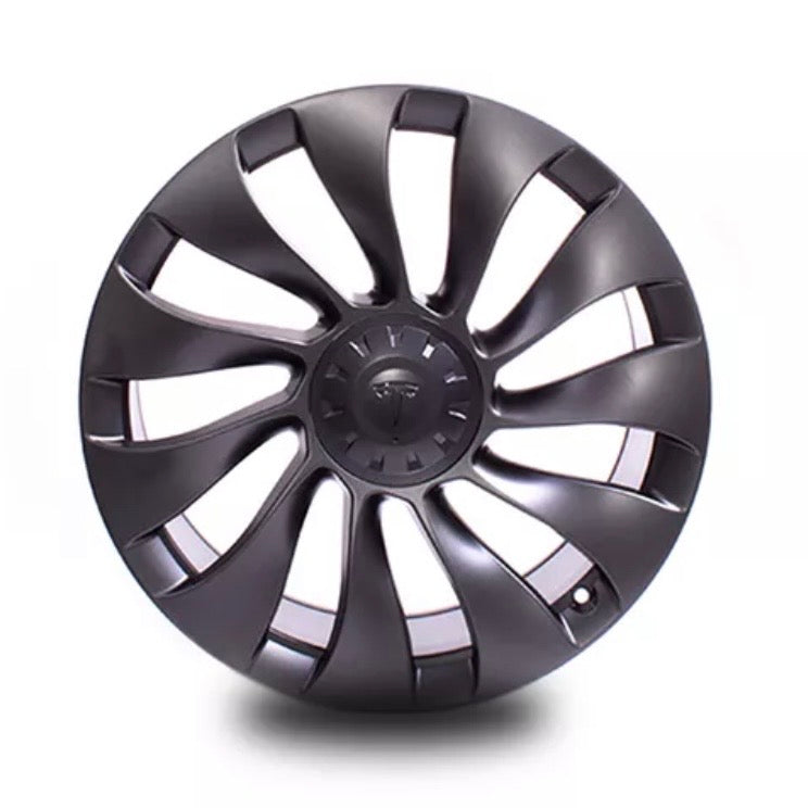 Cerchio stile Uberturbine Tesla Model Y nero opaco – vista frontale