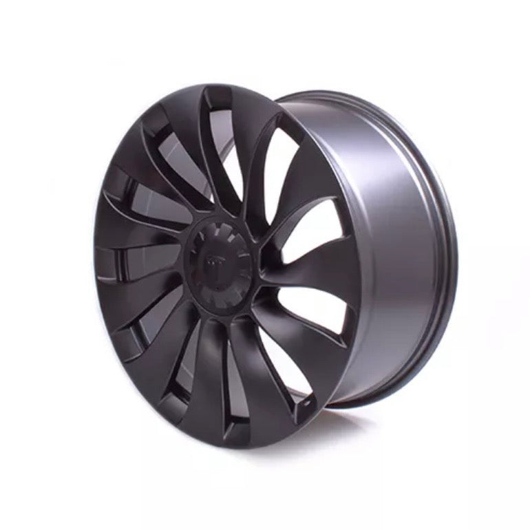 Cerchio stile Uberturbine Tesla Model Y nero opaco – vista laterale