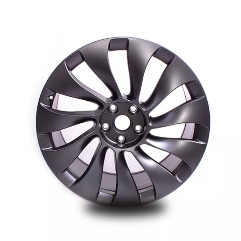 Cerchio stile Uberturbine Tesla Model Y nero opaco – vista frontale variante