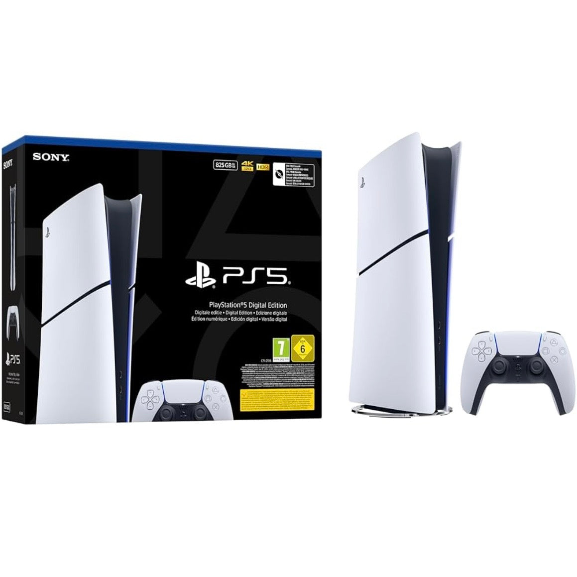 Sony PlayStation 5 Slim Digital Edition 825GB Bianca – confezione e console