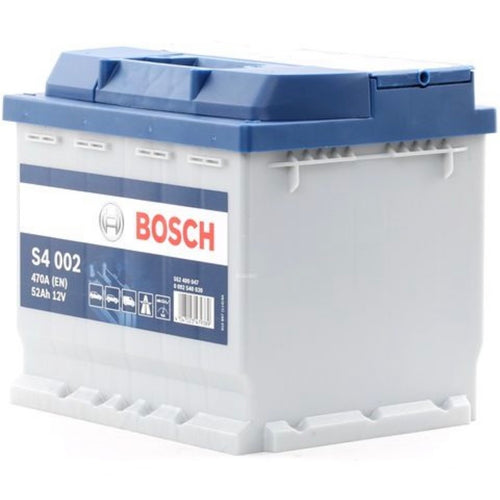 Batteria Bosch S4 002 - Vista posteriore con simbolo riciclo Pb