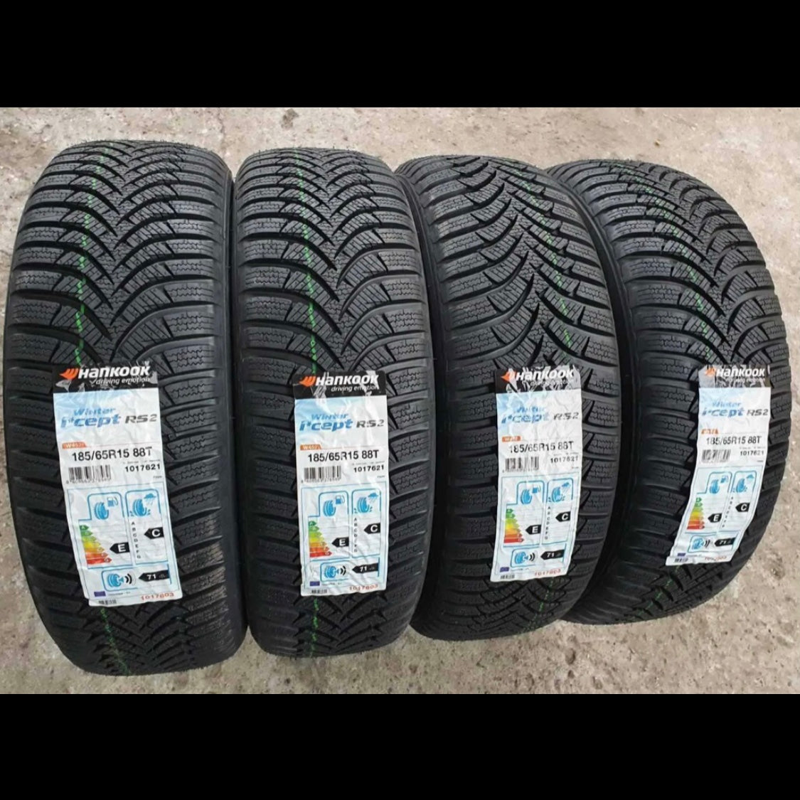 Set 4 pneumatici Hankook Winter i*cept RS2 185/65R15 88T - vista frontale con etichette
