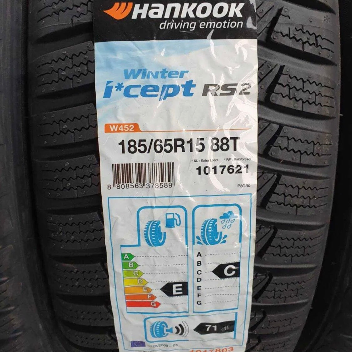 Etichetta Hankook Winter i*cept RS2 W452 185/65R15 88T - EAN 8808563378589 classe E/C 71dB