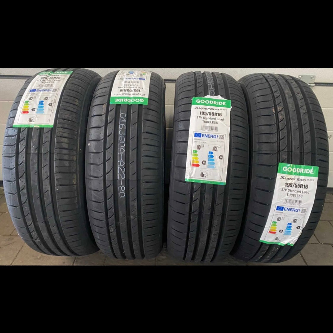 Set 4 pneumatici Goodride ZuperEco Z-107 195/55R16 87V - vista frontale con etichette